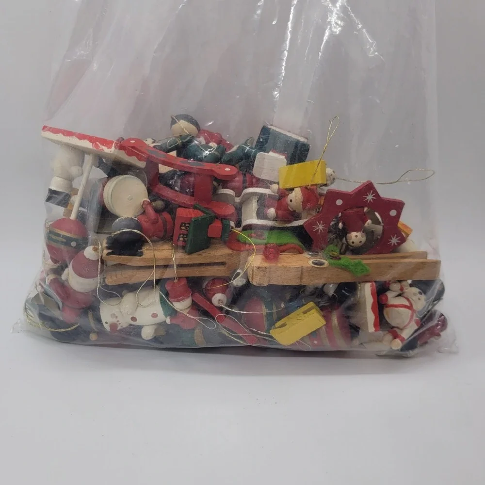 Vintage Not so Mystery Lot of 25 Wooden Christmas Ornaments Folk Art
